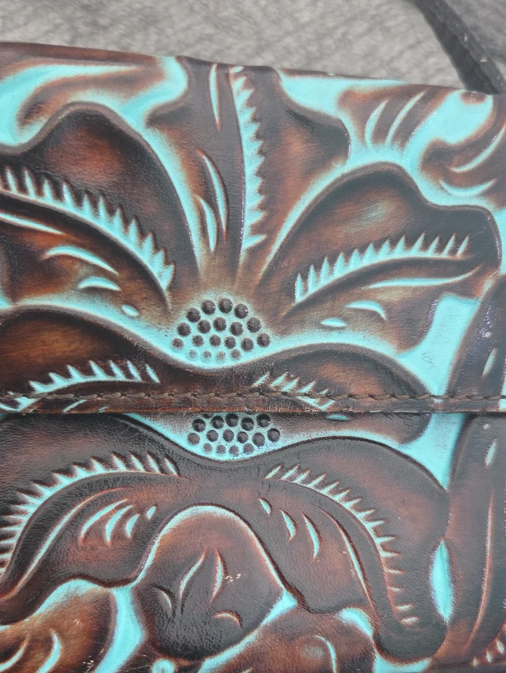 Patricia Nash Albarese Tooled Leather Turquoise Crossbody Bag